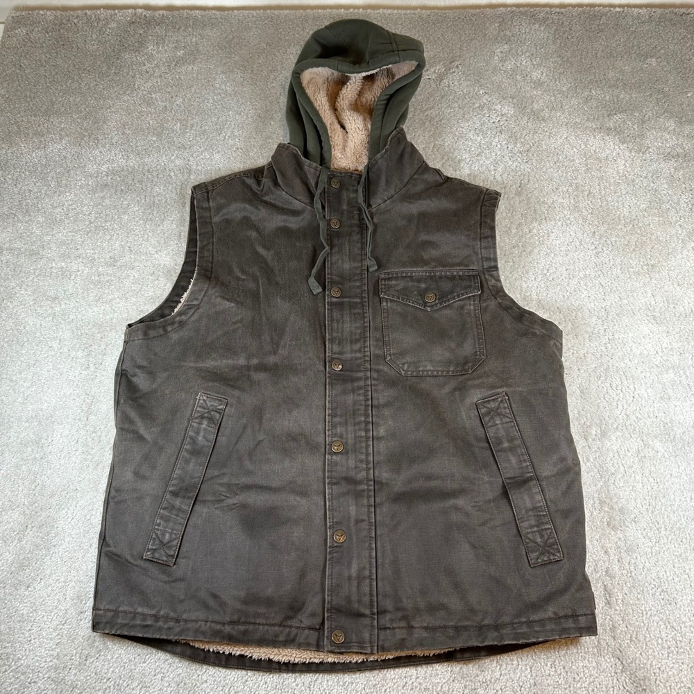 Venado Hooded Canvas Vest Mens Large Brown Sherpa Lined Concealed Carry Tactical